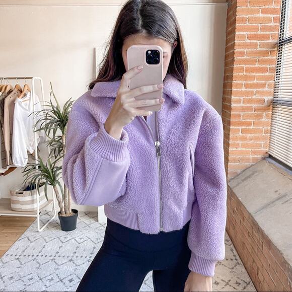 Tibi Faux Shearling Gus Cropped Jacket Lavender Purple - Picture 2 of 6